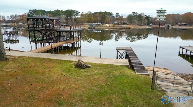 view of dock with a water view