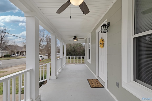 view of patio / terrace with a ceiling fan and covered porch