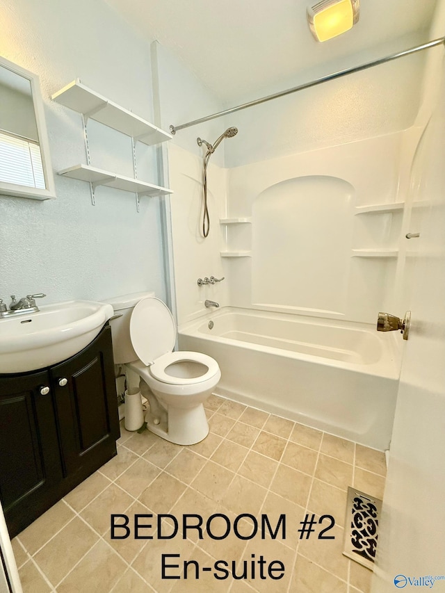 full bathroom featuring vanity, toilet, shower / bath combination, and tile patterned flooring