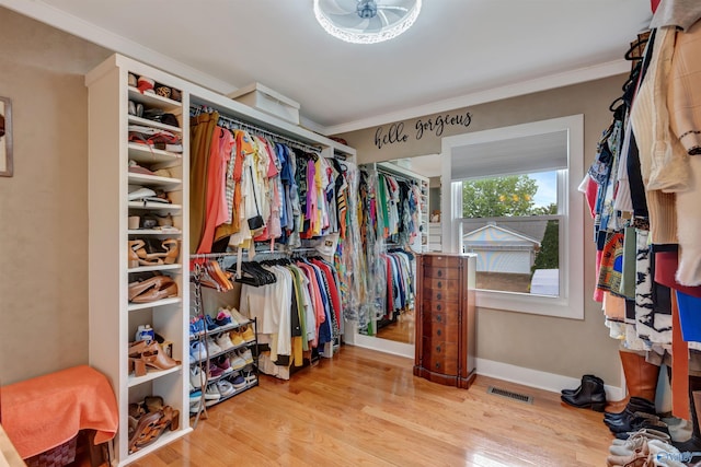 spacious closet featuring hardwood / wood-style flooring