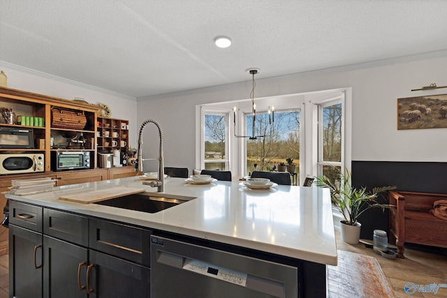 kitchen with a sink, black microwave, a healthy amount of sunlight, and stainless steel dishwasher