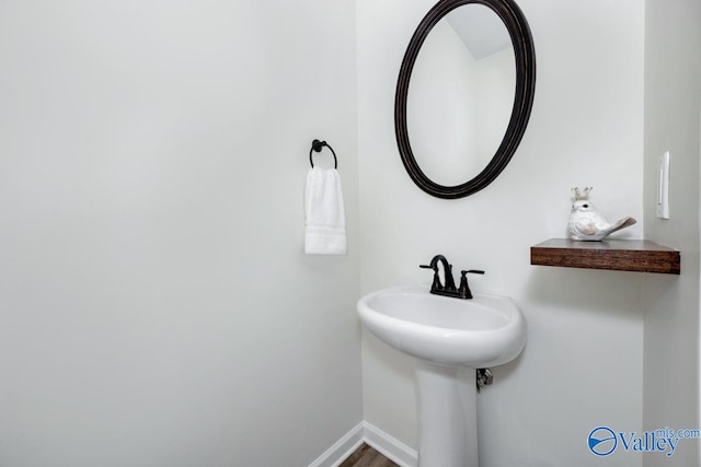 bathroom with wood-type flooring