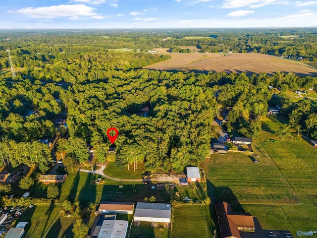 birds eye view of property featuring a rural view