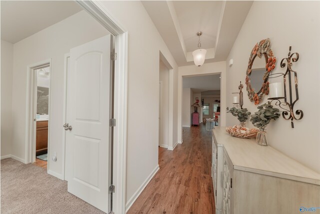 hall with light hardwood / wood-style floors