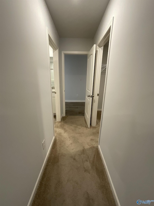 hallway with light colored carpet