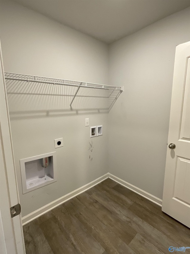 laundry room with dark wood-type flooring, hookup for a washing machine, and electric dryer hookup