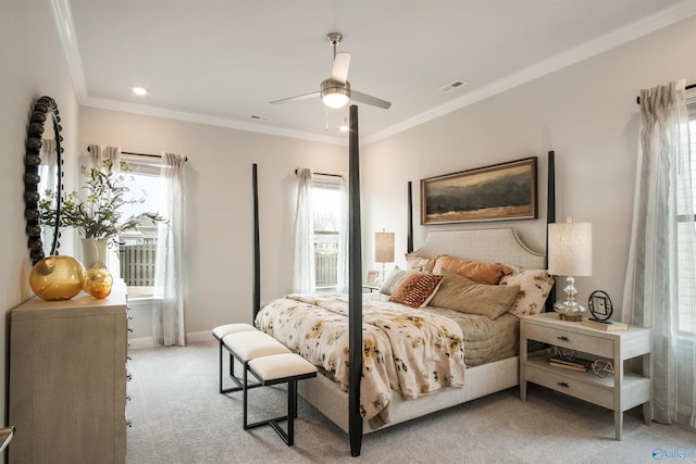 106 Kite Cir, Madison, AL 35756 - bedroom with light colored carpet, ornamental molding, a ceiling fan, and recessed lighting