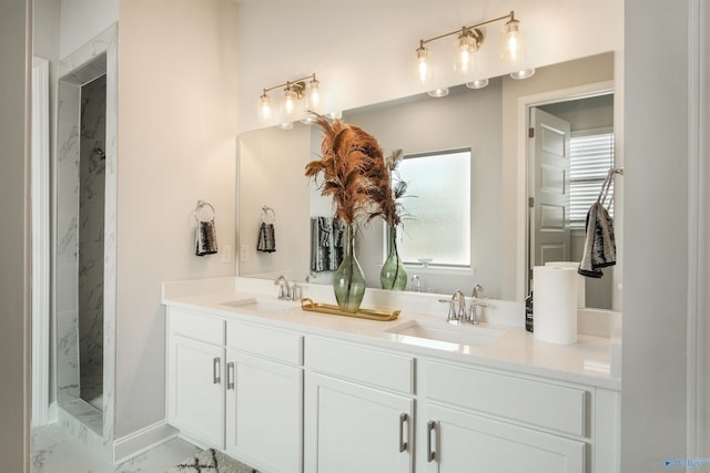 106 Kite Cir, Madison, AL 35756 - bathroom with double vanity, plenty of natural light, marble finish flooring, and walk in shower