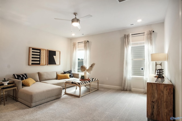 106 Kite Cir, Madison, AL 35756 - carpeted living area featuring a ceiling fan and recessed lighting