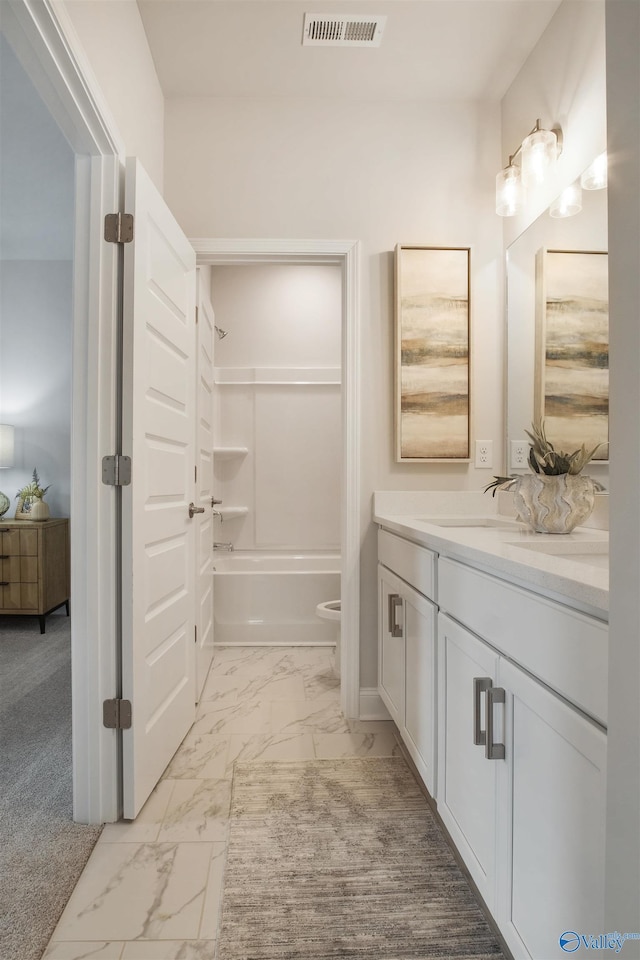 106 Kite Cir, Madison, AL 35756 - full bathroom with marble look tile flooring, vanity, and shower / washtub combination