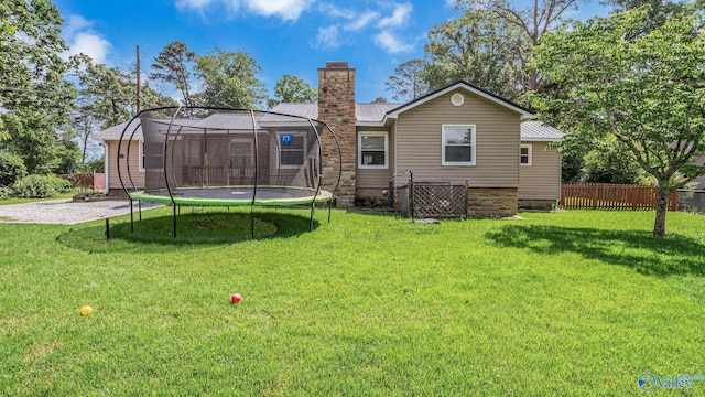 111 Althea St, Gadsden, AL 35904 - rear view of house featuring a trampoline, a chimney, and metal roof