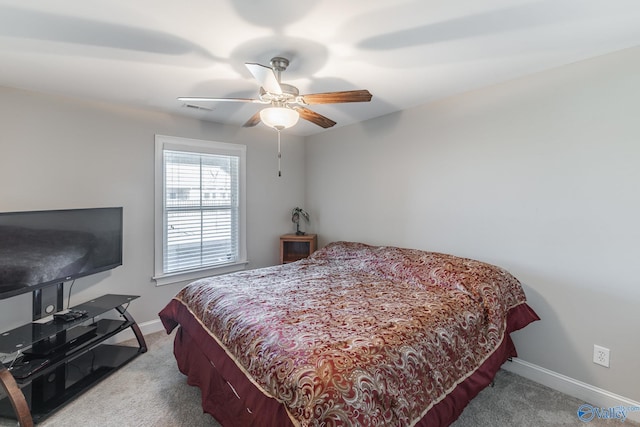 bedroom with carpet floors and ceiling fan