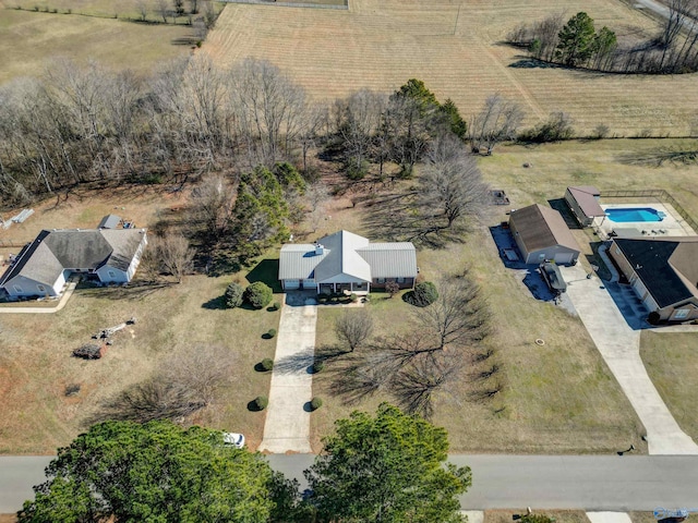 aerial view featuring a rural view