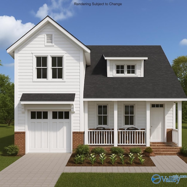1619 Penn Rd SW, Hartselle, AL 35640 - view of front facade with covered porch, brick siding, concrete driveway, a garage, and roof with shingles