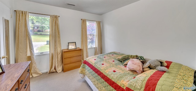 carpeted bedroom with multiple windows