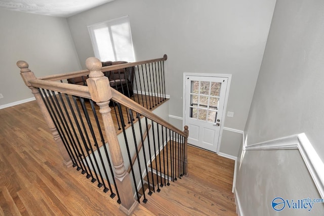 staircase featuring hardwood / wood-style flooring