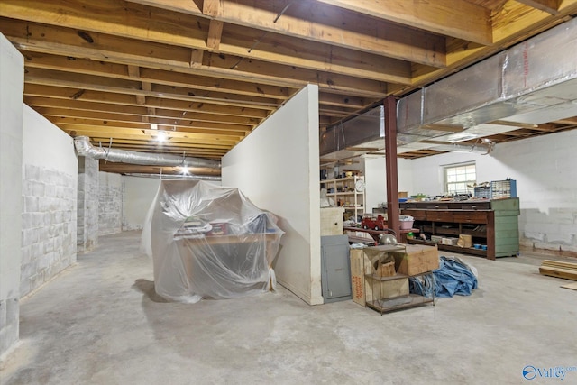 basement featuring a workshop area