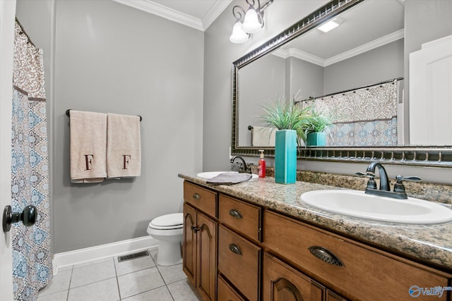 22915 Pin Oak Dr, Athens, AL 35613 - full bath featuring toilet, a sink, visible vents, ornamental molding, and tile patterned floors