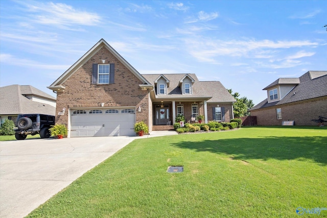 view of front facade with a garage and a front lawn