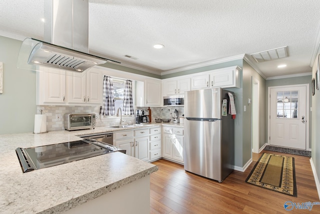 kitchen with light countertops, appliances with stainless steel finishes, a sink, and a toaster