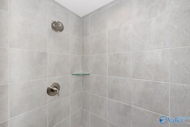 interior details with a tile shower