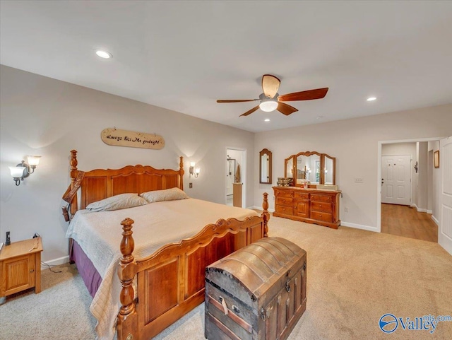 591 Nix Rd, Hazel Green, AL 35750 - bedroom featuring light carpet, recessed lighting, a ceiling fan, and baseboards