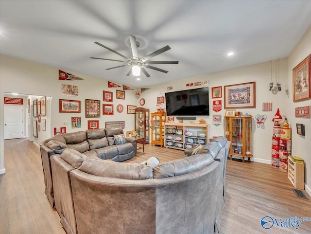 591 Nix Rd, Hazel Green, AL 35750 - living area featuring a ceiling fan, light wood-style flooring, recessed lighting, and baseboards