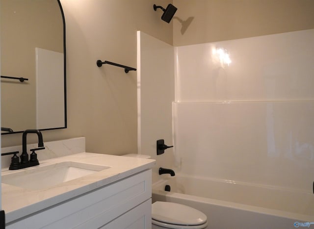 full bathroom with toilet, shower / bathtub combination, and vanity