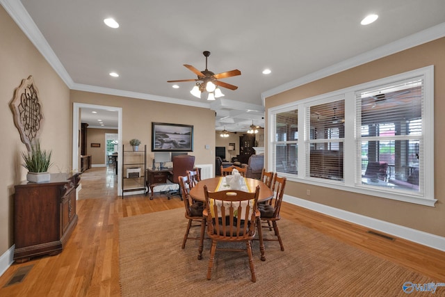 201 Atwater Dr, Madison, AL 35756 - dining space featuring ceiling fan, recessed lighting, light wood finished floors, ornamental molding, and baseboards