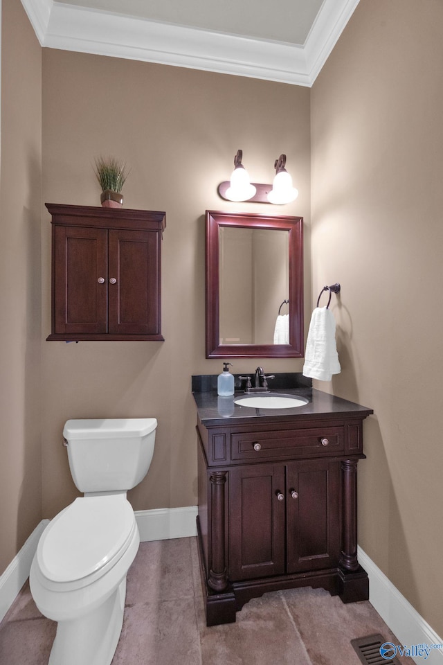 201 Atwater Dr, Madison, AL 35756 - half bathroom with baseboards, crown molding, vanity, and toilet
