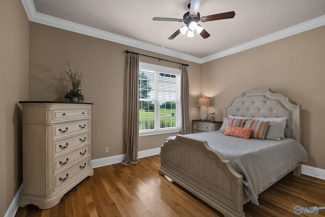 201 Atwater Dr, Madison, AL 35756 - bedroom featuring baseboards, crown molding, wood finished floors, and a ceiling fan
