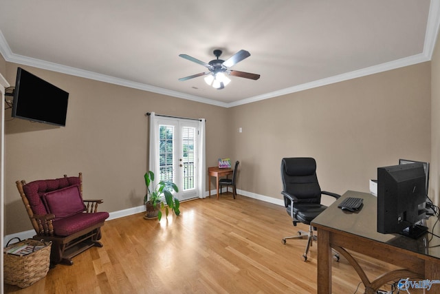 201 Atwater Dr, Madison, AL 35756 - office with a ceiling fan, ornamental molding, light wood-style flooring, and baseboards