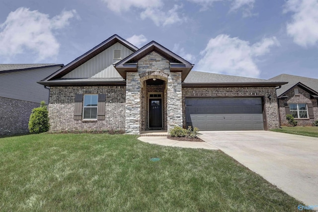 view of front facade with a front lawn and a garage