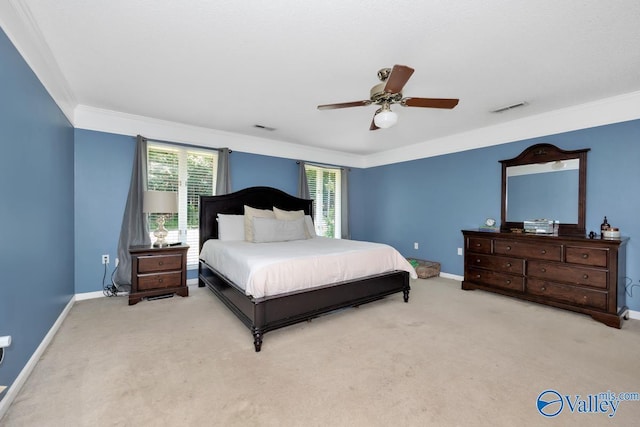 9046 Sugar Tree Trl, Huntsville, AL 35802 - bedroom featuring crown molding, carpet, and a ceiling fan