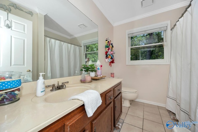 9046 Sugar Tree Trl, Huntsville, AL 35802 - full bathroom featuring ornamental molding, vanity, tile patterned floors, and curtained shower