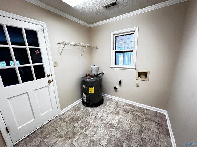 laundry room featuring a textured ceiling, laundry area, washer hookup, visible vents, and baseboards