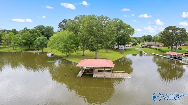219 Sharp Dr, Gadsden, AL 35903 - dock with a water view, boat lift, and view of wooded area