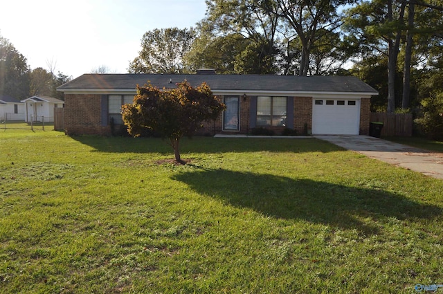 single story home with a garage and a front yard