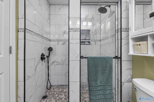 bathroom featuring toilet and a stall shower