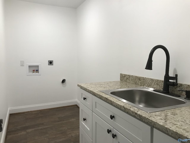 716 Ruby St, Gadsden, AL 35901 - laundry area featuring hookup for an electric dryer, hookup for a washing machine, cabinet space, and dark wood-style floors