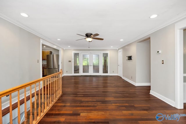 interior space with recessed lighting, a ceiling fan, and wood finished floors