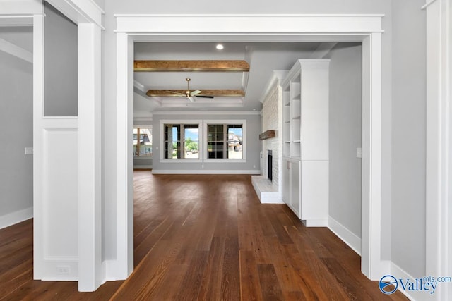 22938 Gunner Cir, Athens, AL 35613 - corridor with dark wood finished floors, baseboards, and beam ceiling