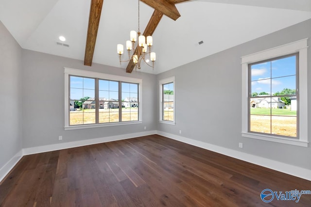 22938 Gunner Cir, Athens, AL 35613 - spare room with a chandelier, healthy amount of natural light, dark wood finished floors, and baseboards