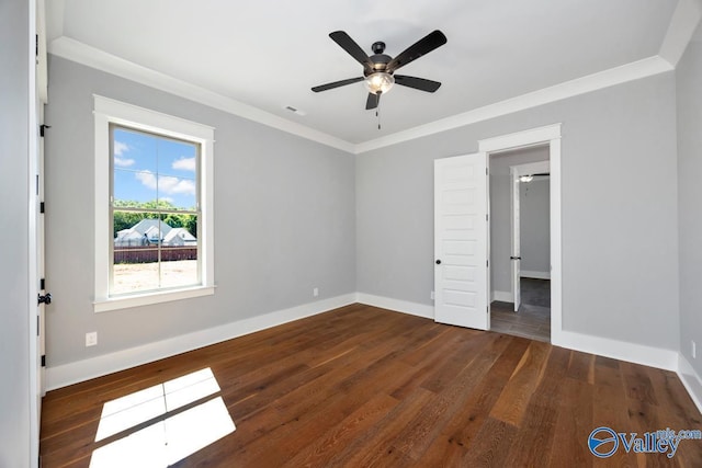 22938 Gunner Cir, Athens, AL 35613 - unfurnished bedroom featuring wood finished floors, baseboards, ornamental molding, and ceiling fan
