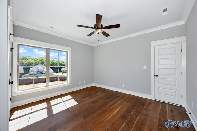 22938 Gunner Cir, Athens, AL 35613 - spare room with wood finished floors, ceiling fan, baseboards, and crown molding