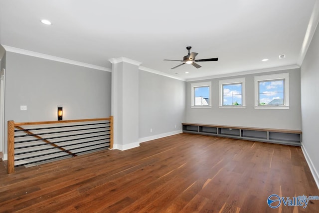22938 Gunner Cir, Athens, AL 35613 - spare room with a ceiling fan, crown molding, wood finished floors, baseboards, and recessed lighting