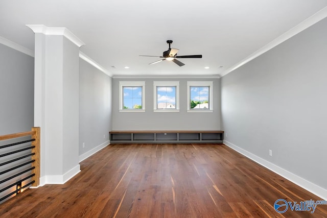 22938 Gunner Cir, Athens, AL 35613 - spare room with ceiling fan, wood finished floors, ornamental molding, baseboards, and recessed lighting