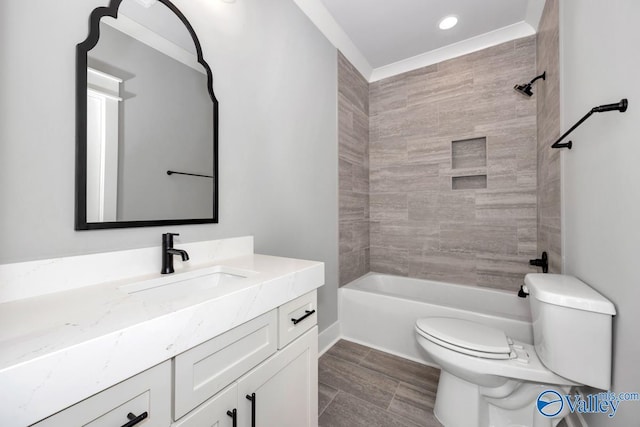22938 Gunner Cir, Athens, AL 35613 - bathroom with toilet, vanity, bathing tub / shower combination, and recessed lighting