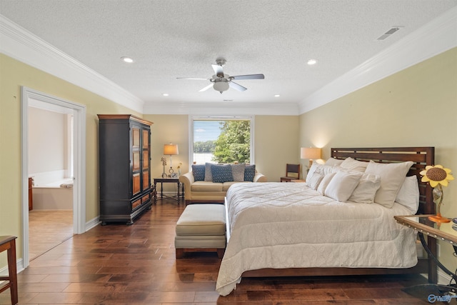 511 Pine Island Cir, Scottsboro, AL 35769 - bedroom featuring dark wood-style floors, a textured ceiling, recessed lighting, ornamental molding, and ceiling fan