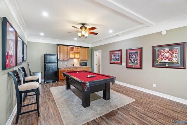 511 Pine Island Cir, Scottsboro, AL 35769 - recreation room featuring recessed lighting, dark wood-style floors, a ceiling fan, pool table, and baseboards